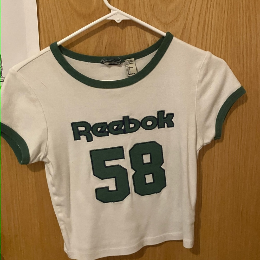 Reebok White and Green Short Sleeve Tee